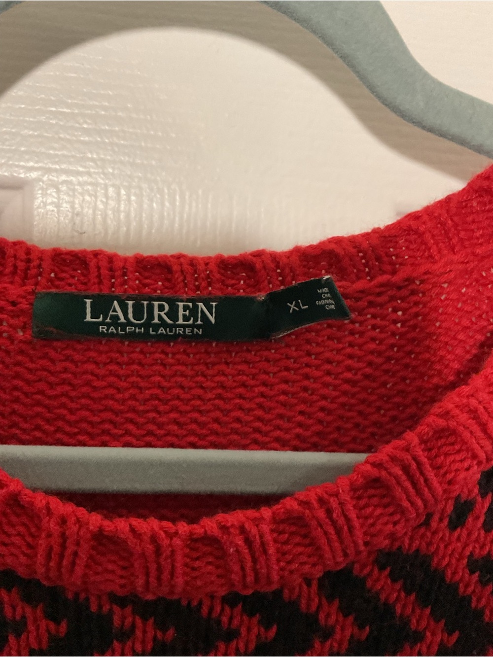 Lauren Ralph Lauren XL Red Black Fair Isle Sweater Wool Blend Holiday Nordic Pul - Picture 6 of 8